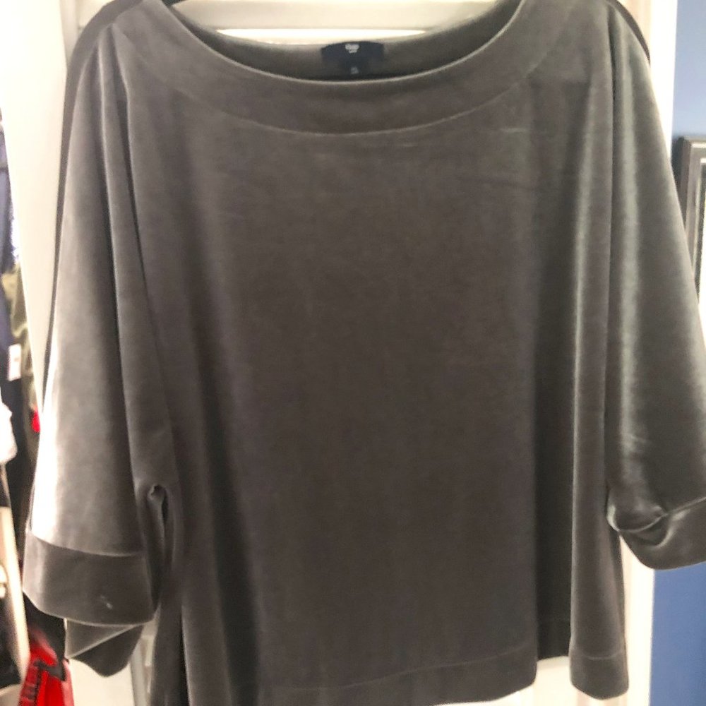 Gap Silver Velour 3/4 Sleeve Scoop Neck Top